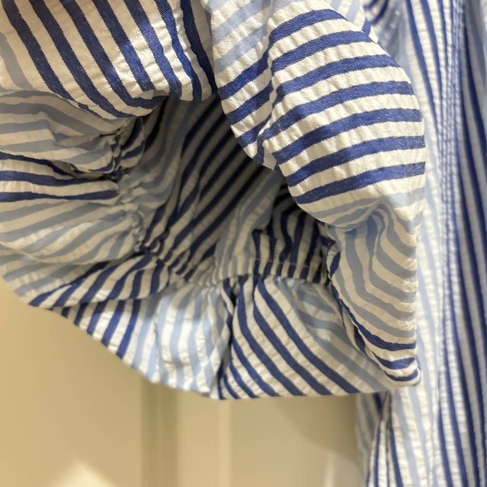 THML Coleen Top in Blue & White Stripe,Puff Sleeves With Floral Accents - Picture 8 of 9